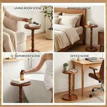 1pc Small Round Side Table, Natural Wood Grain Vintage Style, Solid Wood Base, Sturdy And Durable, Coffee Decor Table, Suitable For Living Room, Bedroom, Office, Home Decor, Essential Item - Multicolor - View 4