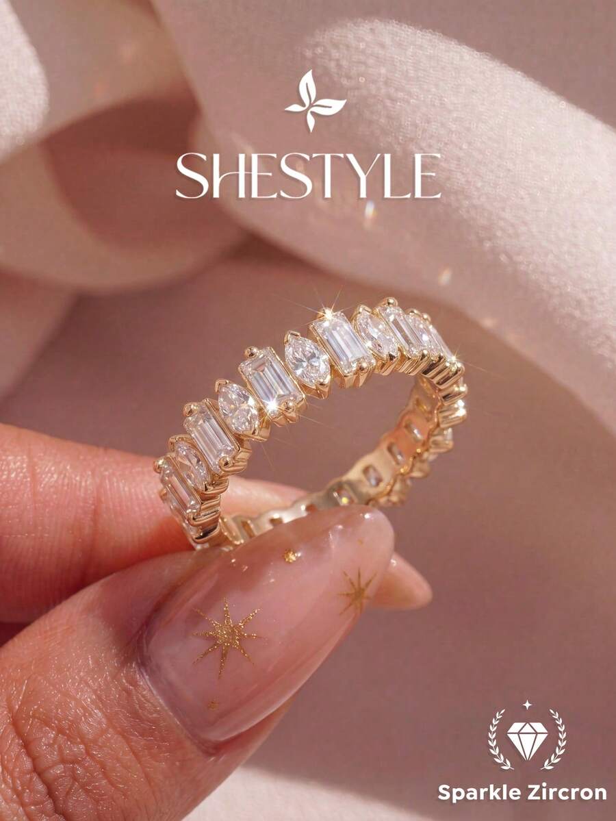1pc Half-Circle Rectangular Eye-Shaped Ring, Elegant Party/Anniversary Women's Gift Jewelry