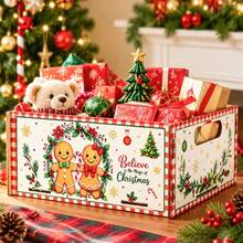 "Merry Christmas" Wooden Gift Box Featuring A Red Santa Claus And Snowman Design; Suitable For Home Christmas Decor, Holiday Gifting, And Organizing Christmas Items; Decorative Christmas Tray. - Christmas - View 8