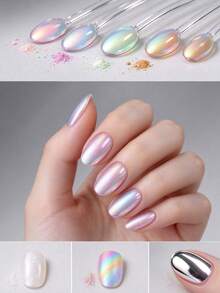 Nail Powder | Glazed Donut Mirror Effect Holographic Pigment | Professional-Grade Nail Art & Resin Craft Powder Light-Changing - Hot Pink - View 6