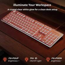 EWEADN Pink Full-Size Wired Keyboard, White Backlit Pudding Keycaps, Silent USB Computer Keyboard, Metal Panel, Easy-To-Read Non-Fading Keycaps, Cute Desktop Decor, Suitable For Windows PC Desktop - View 3