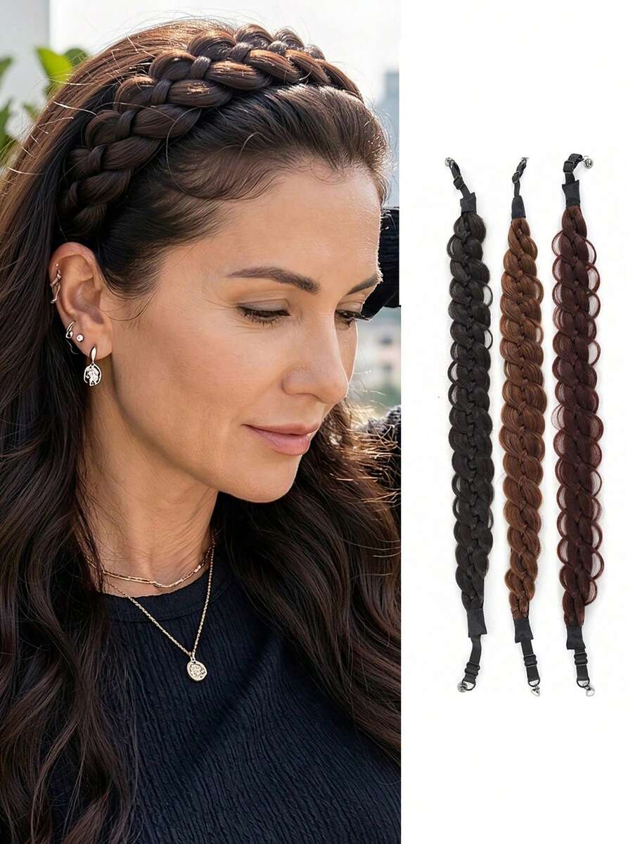 Women's Braided Wig Headband, Long High Top Fishtail Braid, Hook-And-Loop And Magnetic Braided Headband Ponytail Hair Accessory For Outdoor, Home And Daily Wear