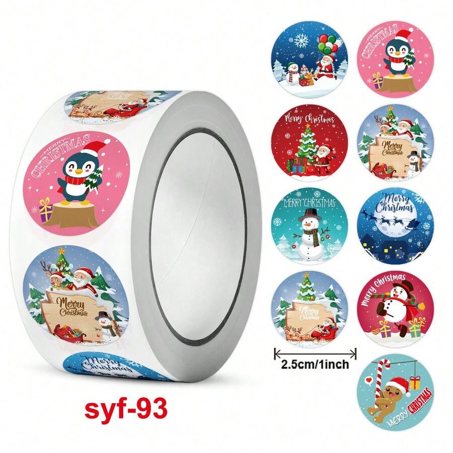 500pcs New Christmas Merry Christmas Gift Packaging Box Adhesive Labels Party Holiday Seal Stickers (Random Color/Style) - one-size - View 1