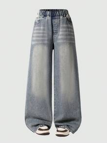 Girls' Vintage Straight Leg Casual Denim Jeans - Blue - View 2