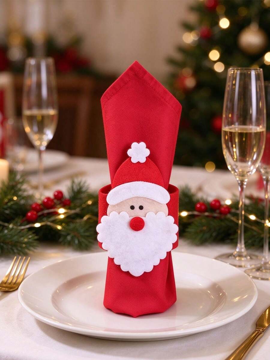 6 buah/Set Cincin dan Penahan Serbet Bertema Santa Claus, Cocok untuk Pesta Liburan, Pernikahan, Makan Malam Keluarga, dan Dekorasi Meja Natal; Cincin Serbet Kain yang Dapat Digunakan Kembali, Menambah Suasana Meriah di Meja Makan, Sempurna untuk Pesta Natal dan Tahun Baru - MultiWarna - View 1