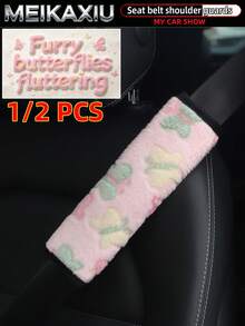 MEIKAXIU 1/2pcs Comfortable Plush Beautiful Butterfly Car Seat Belt Shoulder Cover Decorative Car Accessories For Women - Plush Butterfly Style - View 1