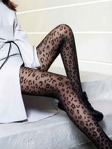 1 Pair Sexy Leopard Print Pantyhose, Wild & Charming Full Length, High Elasticity Versatile Legwear For Women's Daily Outfits - Black - View 3