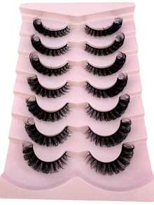 7 Pairs/Pack DD Curl Russian Volume False Eyelashes, Dense Curly Fluffy, Create Cat Eye Look, Slim 8D Dense False Eyelashes, Shape Eye Contour, Extend And Thicken Eye Tail, Create Exquisite Makeup - Black - View 4