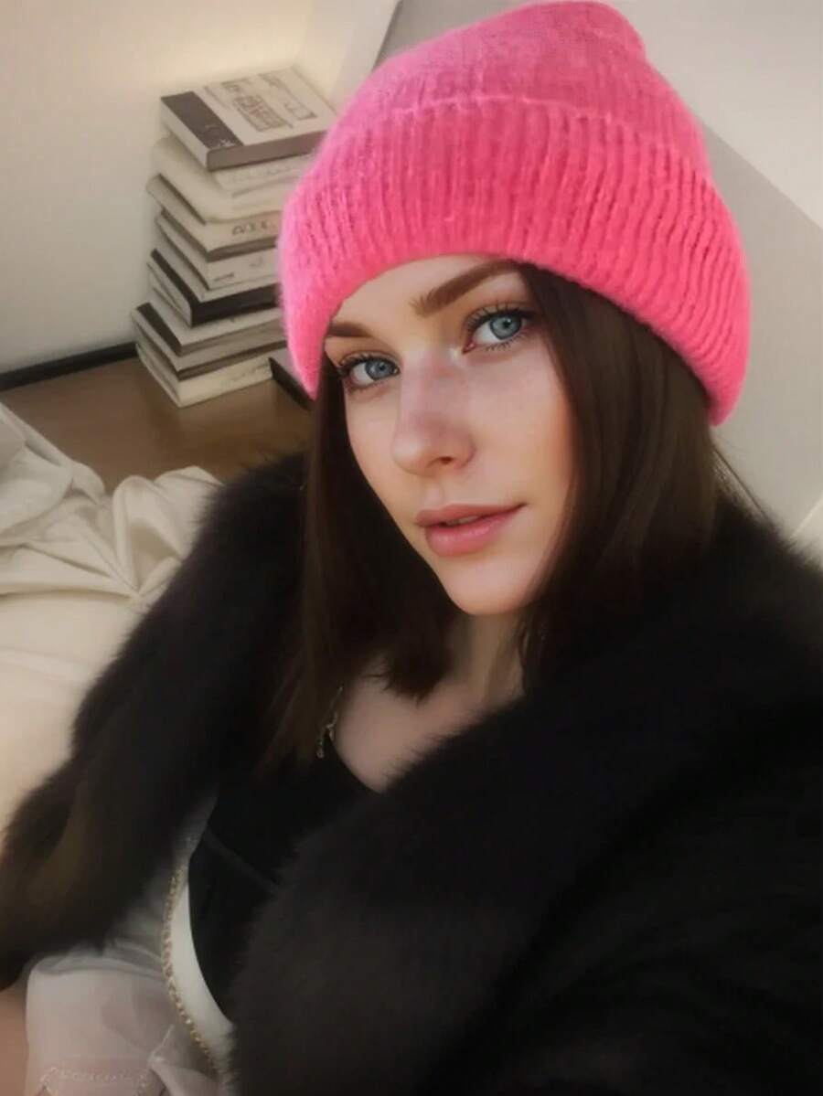 FADZOYLE 1件女款鬆垮翻邊針織帽 冬季軟暖貼身雪地滑雪通用成人針織帽