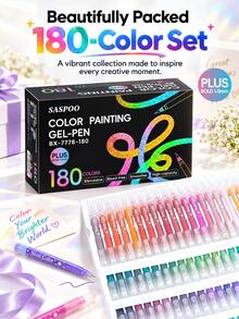 180 Color Gel Pen Set - 1.0mm Tip, Acrylic Metallic Glitter Paint Markers, Multi-Color Markers, Needle Pens, Ballpoint Pens, Eyeliner Pens, Perfect For Vibrant Colorful Writing And Sketching, Smooth Writing, For Painting, Highlighting, Note-Taking, Crafting, Office Use - Multicolor - View 1
