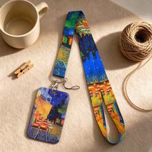 1 Piece Vintage Van Gogh Starry Night Cafe Art Lanyard And ID Badge Holder Set, Cute Aesthetic Card Holder For Student Teacher Worker - Multicolor - View 2