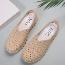 New Women's Fashion Thick Sole Round Toe Comfortable Casual Shoes, Outdoor Walking Shoes, Work Outfit Slouchy Loafers - Apricot - View 5