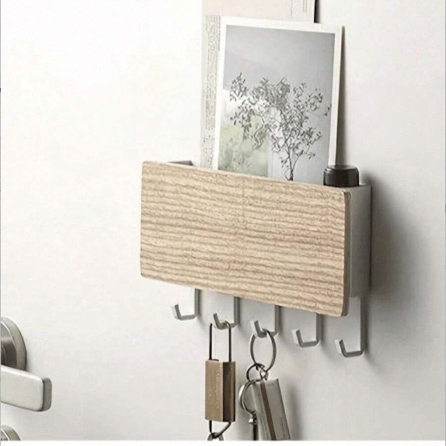 Japanese Style Wall-Mounted Entryway Key Rack, Creative No-Drill Wall Hook Storage Shelf, Multi-Functional Organizer - Multicolor - View 1