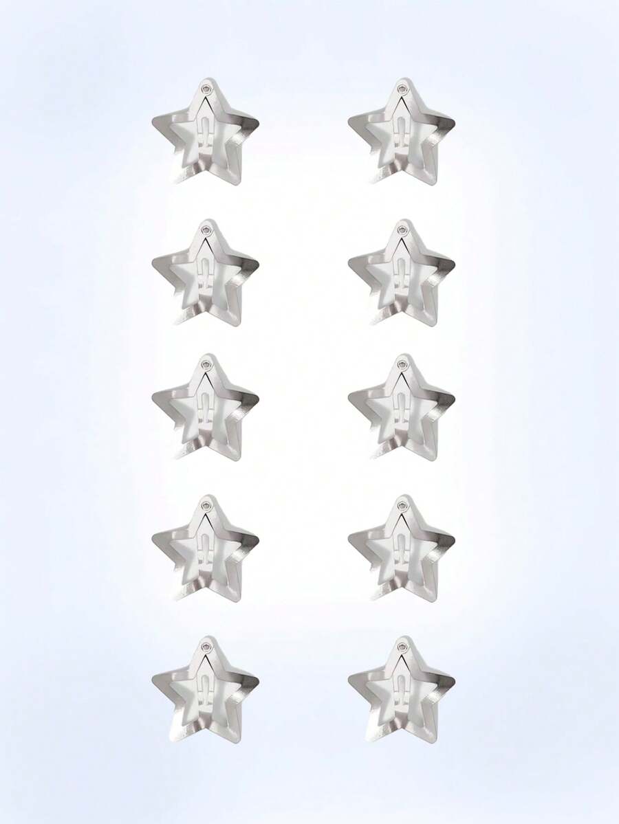 Y2Kool 20pcs Star Shaped Hair Clips, 2000s Y2K Style Snap Grip Star Hairpins, Silver Metal Hair Accessories Suitable For Girls And Women - Silver - View 1
