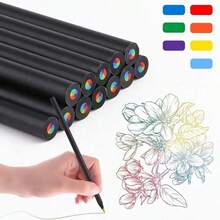 somoving 10pcs Large-Diameter Creative Colored Pencils, Size 12, Varying Thickness And Hardness, Richer Colors, Thick Black Wooden Lead, Suitable For Drawing And Doodling, Colored Art Pencils - Multicolor - View 7