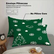 3-Piece Green Christmas Tree, Snowflake & Holly Pattern Bedding Set, Festive Cozy Room Decor, Skin-Friendly Breathable Ultra-Soft Anti-Pilling Duvet Cover & Pillowcases, No Comforter Insert, Fits Twin/Full/Queen/King Bed, All-Season Home Textiles, Machine Washable - Multi-color B - View 7