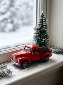 Christmas Red Truck Model Vintage Metal Car Ornament Collectible Toy, With Mini Christmas Tree, Suitable For Desktop Decoration, Perfect Gift For Easter, Christmas And Birthday. - Multicolor - View 7