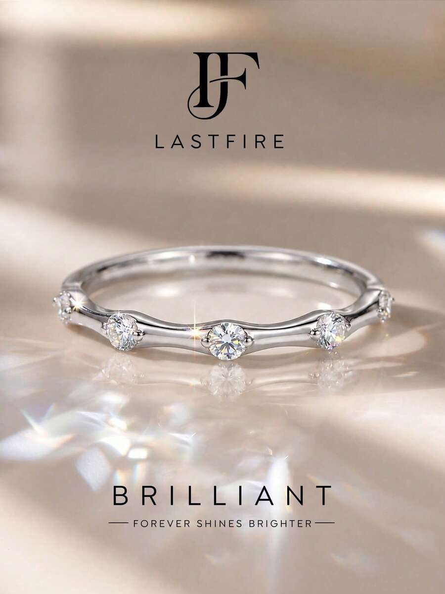 1pc Moissanite Ring, Fashion Geometric Bamboo Knot Pave Band, Suitable For Women's Party And Daily Wear - Geometric Moissanite Ring - View 1