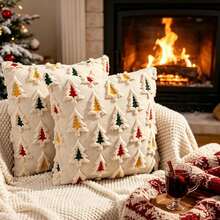 1pc Christmas Throw Pillow Cover, 3D Plush Sofa Cushion Cover, Holiday Decorative Pillowcase - Multicolor - View 3