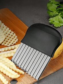 1pc Stainless Steel Multifunctional Wolf Tooth Potato Wavy Knife, Potato Slicing Wavy Blade French Fries Cutter Tool - Silver - View 5