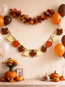 2m Felt Halloween & Autumn Hanging Banner, Assemblable, Fireplace & Door Frame Holiday Decor, Reusable, Maple Leaf, Pumpkin, Little Ghost, DIY Festive Atmosphere, Dual-Use Halloween & Autumn Felt Banner, Storable & Reusable - one-size - View 4