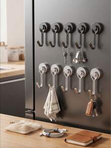 360° Rotatable Magnetic Hook, Strong Magnet Stainless Steel Hanger, Available, No Drilling Heavy‑Duty Magnetic Hooks For Refrigerator Kitchen Office Garage Storage Organizer - Multicolor - View 3