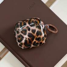 Fluffy Leopard Print Earphone Case With Hanging Ring, Compatible With Apple 5/ 4/ 2/ 3/ Pro 3/ Pro 2, Cute Protective Cover With Pendant, Korean Style Earphone Case For Women - Brown - View 7