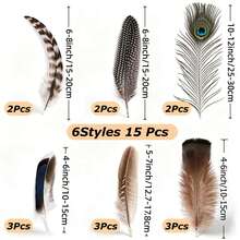 Mixed Color Handmade Feathers 15/30/48pcs, 6 Mixed Color Bird Feathers, Suitable For Hat Making, Jewelry, Wedding, Clothing DIY Decoration - A - View 13