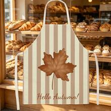 1pc Vintage Minimalist Autumn Leaf & Stripe Print Apron - Sleeveless Halter Design, Durable And Comfortable Fit, Featuring Vertical Stripes With Maple Leaf And "Hello Autumn" Lettering Pattern, Suitable For Cooking, Baking And Home Cleaning, Household Cleaning, Housework Apron, Handmade Gardening Apron, Fun Holiday Gift - Multicolor - View 5