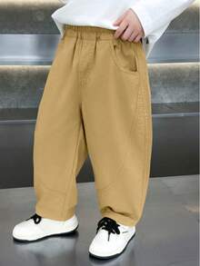 1pc Boys Pants, Little Boy Long Pants, Casual Pants, Young Boy Barn Style Pants, Suitable For All Seasons - Khaki - View 4