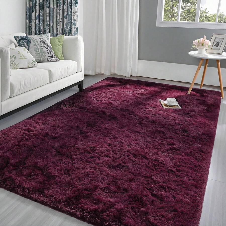Burgundy Long Pile Area Rug, Soft Foam Padded Washable Lightweight Floor Mat, Suitable For Living Room, Bedroom, Dorm, Entryway, With Cushioning Anti-Slip Backing, Fits Chair, Sofa, Bedside, Hallway, All-Season Comfortable Home Decor, Christmas Gift - Burgundy - View 1