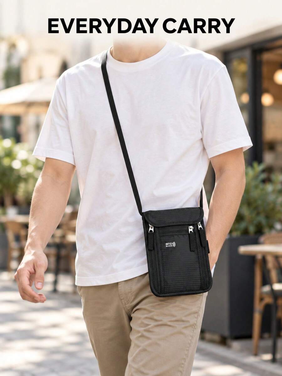 Men's RFID Anti-Theft Crossbody Bag, Lightweight Travel Shoulder Bag, Multi-Pocket Passport Organizer, Suitable For Daily Use - Multicolor - View 1