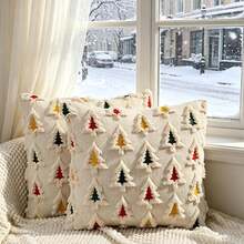 1pc Christmas Throw Pillow Cover, 3D Plush Sofa Cushion Cover, Holiday Decorative Pillowcase - Multicolor - View 8