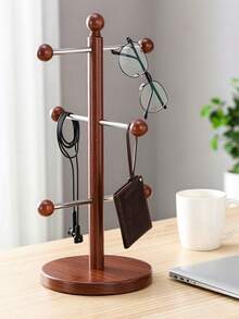 1Pc Wooden Tabletop Jewelry Display Stand, Multi‑Tier Desktop Organizer Rack, Key Fashion Glasses Necklace Bracelet Holder For Dresser Bedroom Home Decoration - Multicolor - View 7