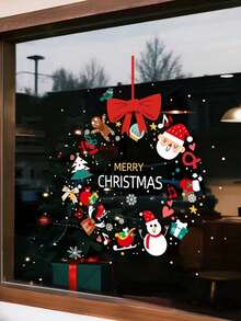 1pc 45cm X 45cm Christmas Window Sticker, Static Cling Decal With Snowman, Santa Claus, Bow, Christmas Tree, Socks Design, Suitable For Home, Bedroom, School, Restaurant, Office - View 2