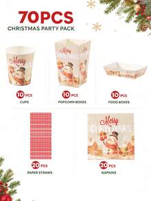 10/24pcs Set Peralatan Makan Sekali Pakai Kertas Motif Rumah Musim Dingin Manusia Salju Warna Beige, Perlengkapan Pesta Liburan Gaya Pedesaan, Termasuk Gelas, Serbet, Kotak Popcorn, Kotak Makanan, dan Sedotan, Cocok untuk Makan Malam Liburan, Dekorasi Meja - Beraneka warna - View 15