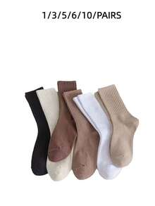 1/3/5/6/10 Pairs Unisex Spring/Autumn/Winter Solid Color Warm Socks, Thick Warm Solid Color Socks, Women's Socks, Simple Solid Color Socks, Halloween Gift - Multicolor - View 7