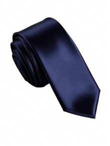 1 Set Men's 5cm Solid Color Satin Tie, Business High-End Fashion Versatile Necktie With Tie Clip Accessory, Suitable For Business Work, Wedding Party, Gathering, Evening Event, Speech Competition - Navy Blue - View 3