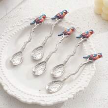 Luxury Parrot Teaspoon Set, 5-Piece Dessert Spoons For Elegant Tea Parties, Refined Table Setting For Bridal Showers, Celebrations & Special Gifts - Silver - View 2