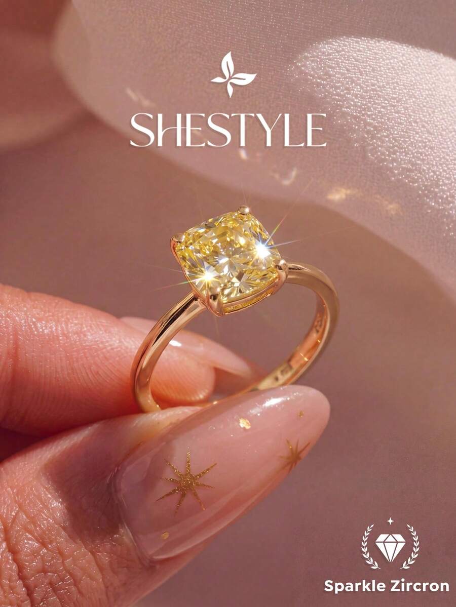 1pc Single Diamond Ring, Women's Style, Suitable For Parties And Events, Exquisite Jewelry, Girlfriend Anniversary Gift
