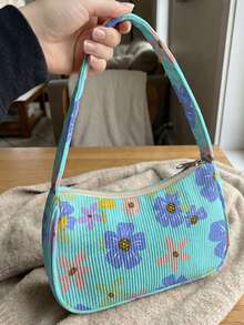 1 buah Tas Bahu Corduroy Motif Bunga Berwarna, Tas Selempang, Kapasitas Penyimpanan Besar, Penutup Resleting, Tas Tangan Baguette Gaya Y2K untuk Hadiah Perjalanan Sehari-hari - MultiWarna - View 11