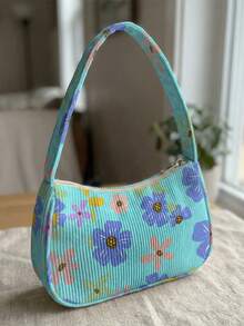1 buah Tas Bahu Corduroy Motif Bunga Berwarna, Tas Selempang, Kapasitas Penyimpanan Besar, Penutup Resleting, Tas Tangan Baguette Gaya Y2K untuk Hadiah Perjalanan Sehari-hari - MultiWarna - View 8