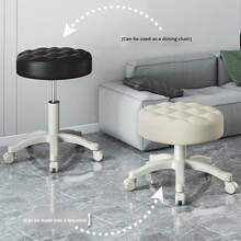 PU Leather Circular Rolling Stool With Adjustable Rotation Height For Home Office, Drawing Laboratory, Kitchen With Wheels, Massage Office Chair - Black - View 3