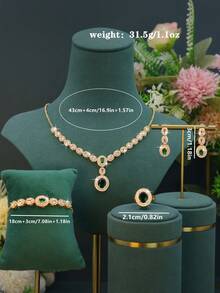 5pcs Round Design Women's Jewelry Set, Elegant Series, Includes Necklace, Bracelet, Earrings, Ring Set, Suitable For Women's Daily Wear And Dating - Round Green Diamond Set - View 3