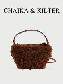 1pc Fashionable Small Bucket Plush Fabric Handbag, Suitable For Commuting, Shopping, Etc. - Coffee - View 2