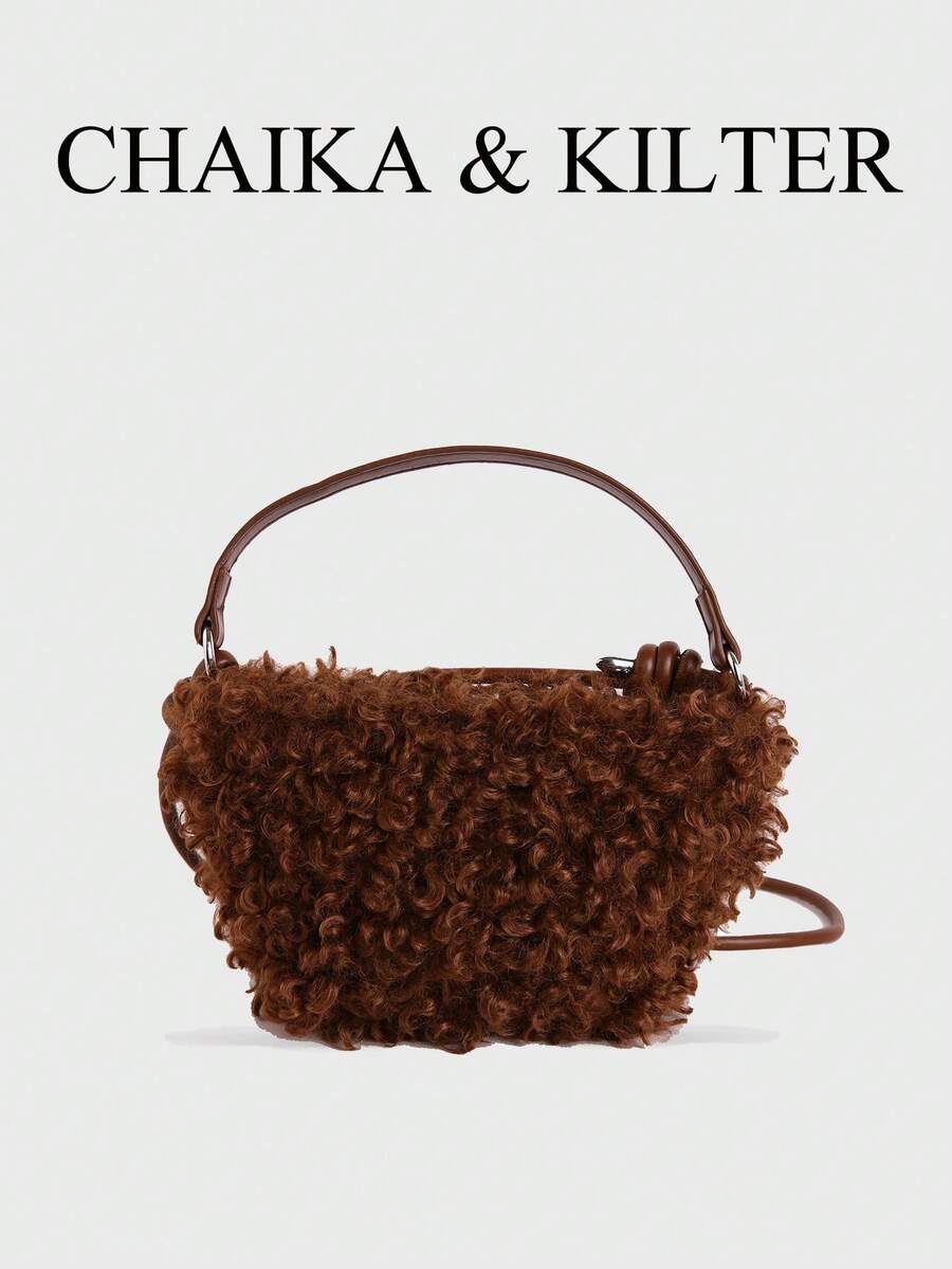1pc Fashionable Small Bucket Plush Fabric Handbag, Suitable For Commuting, Shopping, Etc.