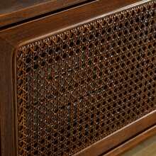 Mid-Century Modern Rattan TV Stand For 59-Inch And 65-Inch TVs, Entertainment Center, Media Console For Living Room And Media Room, Solid Wood Legs And Rattan Doors - Dark Walnut - Dark Walnut - View 7