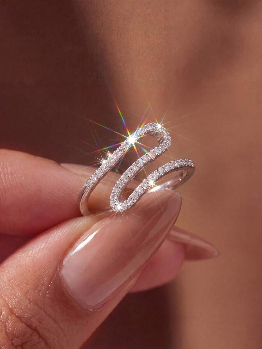 1pc Coil Ring, Inlaid With Sparkling Cubic Zirconia, Unisex, Suitable For Daily Wear Or As Party Accessory. High-Quality Ring, Exquisite Jewelry, Perfect Gift.