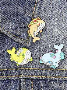 Cute Flower Whale Enamel Pins, Cartoon Marine Animal Brooch, Lapel Pin For Backpack Jacket Decor - Multicolor - View 3