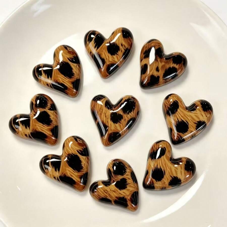 5/10/15pcs Leopard Print Heart Resin Fridge Magnets, Cute Decorative Magnets, Suitable For Kitchen, Office, Storage Cabinets, Dishwashers And Refrigerators, Kitchen Decor, Home Decor, Mother's Day Gift - Multicolor - View 1